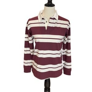 Sonoma Goods for Life‎ Boys Striped Long Sleeve Rugby Shirt Maroon White